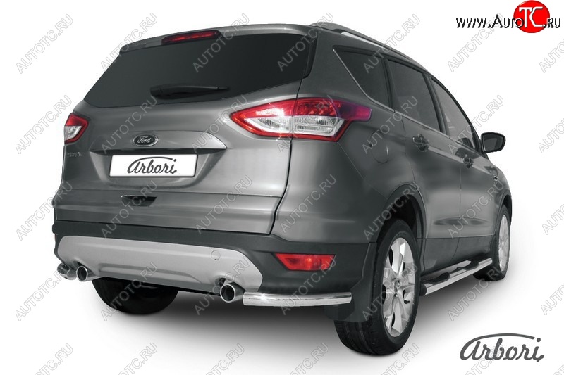 6 389 р. Защита заднего бампера Arbori (уголки, нержавейка, 1 труба d57 mm). Ford Kuga 2 дорестайлинг (2013-2016)  с доставкой в г. Новочеркасск