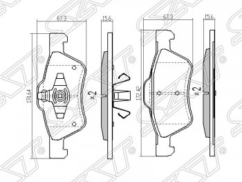 1 599 р. Колодки тормозные SAT (передние)  Ford Maverick  TM1 (2000-2007), Mazda Tribute (2000-2007)  с доставкой в г. Новочеркасск. Увеличить фотографию 1