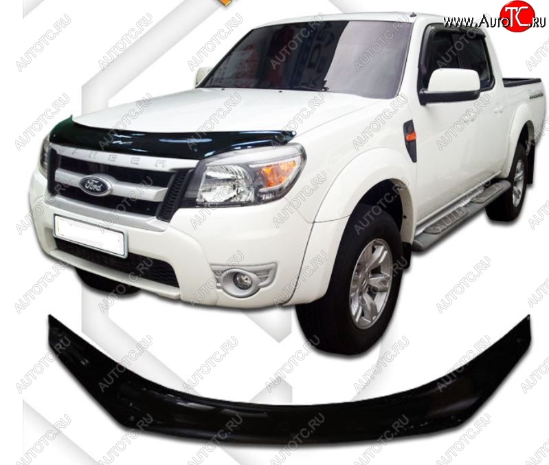 2 199 р. Дефлектор капота CA-Plastiс  Ford Ranger (2009-2011) рестайлинг (Classic черный, Без надписи)  с доставкой в г. Новочеркасск