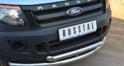 30 999 р. Защита переднего бампера (2 трубыØ76 и 63 мм, нержавейка) SLITKOFF  Ford Ranger ( DoubleCab,  RapCab) (2011-2016) дорестайлинг, дорестайлинг  с доставкой в г. Новочеркасск. Увеличить фотографию 2