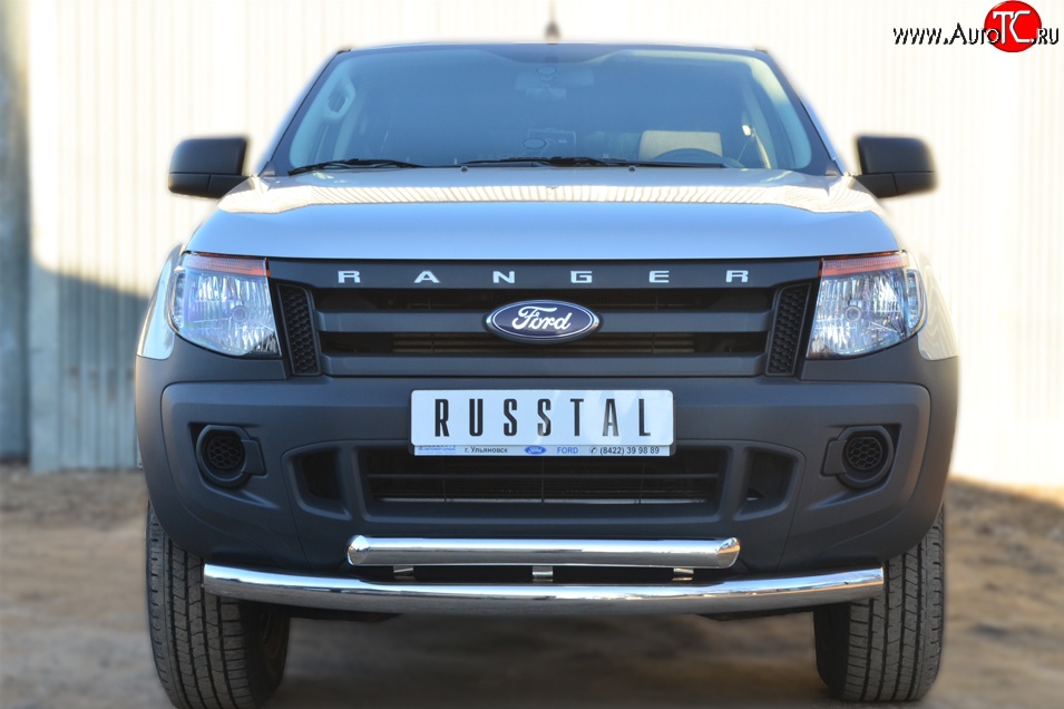 30 999 р. Защита переднего бампера (2 трубыØ76 и 63 мм, нержавейка) SLITKOFF  Ford Ranger ( DoubleCab,  RapCab) (2011-2016) дорестайлинг, дорестайлинг  с доставкой в г. Новочеркасск