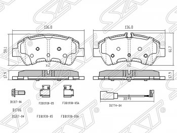 1 399 р. Колодки тормозные SAT (задние) Ford Transit цельнометаллический фургон (2014-2022)  с доставкой в г. Новочеркасск. Увеличить фотографию 1