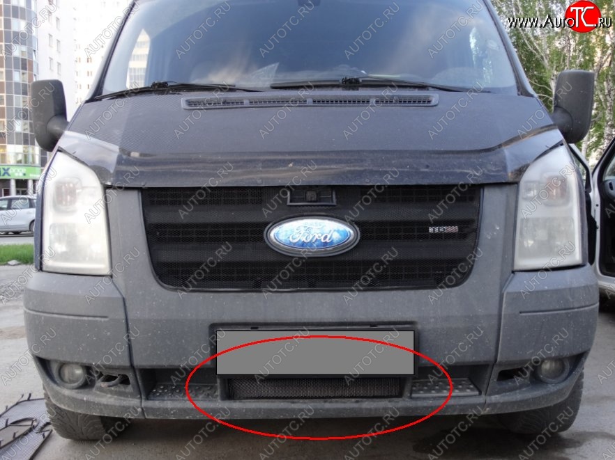 1 469 р. Нижняя защитная сетка на бампер (рестайлинг) Russtal (черная) Ford Transit цельнометаллический фургон (2006-2014)  с доставкой в г. Новочеркасск