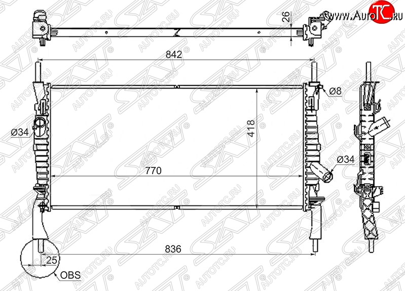 8 649 р. Радиатор двигателя SAT (пластинчатый, 2.2TD/2.3/2.4TD, МКПП) Ford Transit цельнометаллический фургон (2006-2014)  с доставкой в г. Новочеркасск