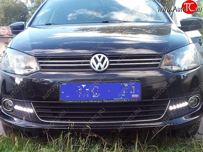 2 079 р. Разработка и создание уникальных дневных ходовых огней LED АвтоТК Volkswagen Polo 5 седан дорестайлинг (2009-2015) (4 LED/модуль, Цвет свечения: холодный белый, Выключение ДХО при габаритах, Взамен ПТФ)  с доставкой в г. Новочеркасск