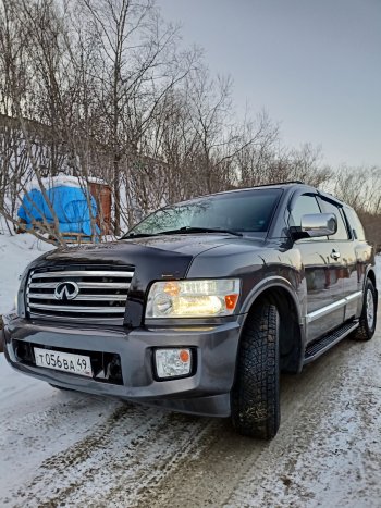 2 899 р. Дефлектор капота CA-Plastiс exclusive INFINITI QX56 JA60 дорестайлинг (2004-2007) (Classic черный, Без надписи)  с доставкой в г. Новочеркасск. Увеличить фотографию 2