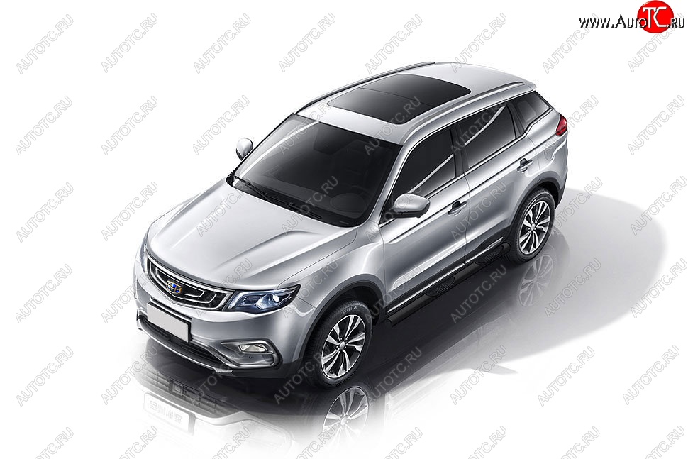 10 749 р. Защита порогов Slitkoff (d76, с проступями) Geely Atlas NL3 (2016-2022) (Сталь с полимерным покрытием. Цвет: чёрный)  с доставкой в г. Новочеркасск