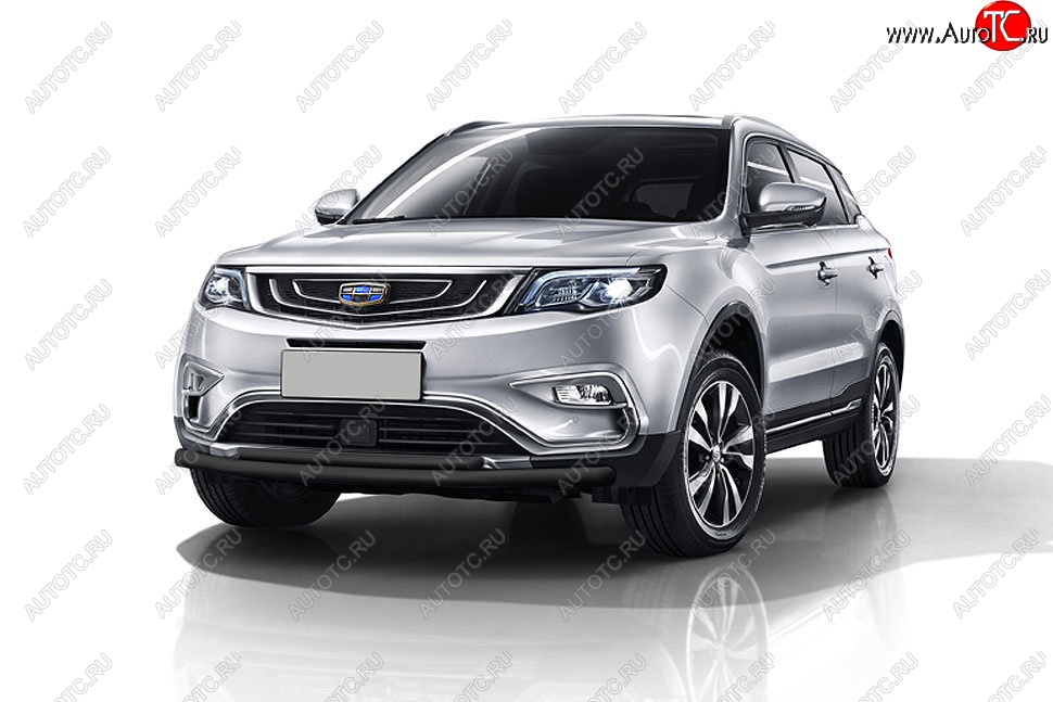 8 549 р. Защита переднего бампера Slitkoff (двойная, d57/42 мм)  Geely Atlas  NL3 (2016-2022) (Сталь с полимерным покрытием. Цвет: чёрный)  с доставкой в г. Новочеркасск