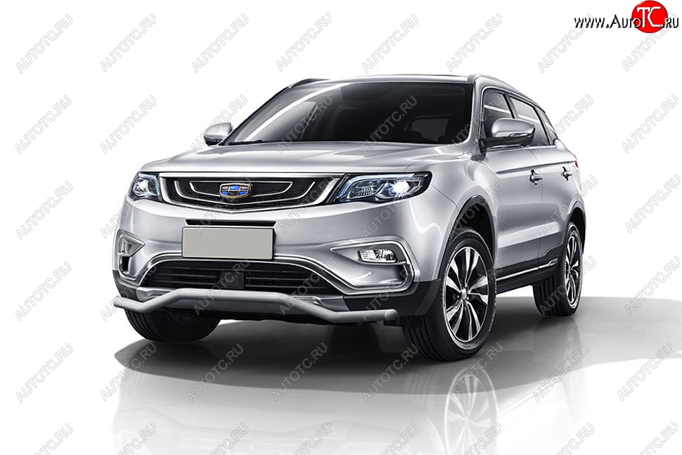 8 549 р. Защита переднего бампера Slitkoff (волна, d57 мм)  Geely Atlas  NL3 (2016-2022) (Сталь с полимерным покрытием. Цвет: серебристый)  с доставкой в г. Новочеркасск