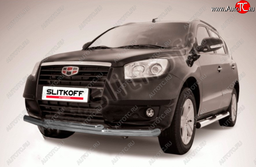 12 699 р. Защита переднего бампера Slitkoff (Ø 76+Ø 57, двойная).  Geely Emgrand X7 (2011-2015) дорестайлинг (Цвет: серебристый)  с доставкой в г. Новочеркасск