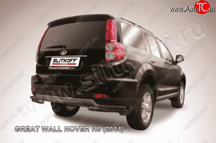 5 699 р. Защита заднего бампера из уголков d57+d42 Slitkoff (двойные) Great Wall Hover H3  рестайлинг (2014-2016) (Цвет: серебристый)  с доставкой в г. Новочеркасск