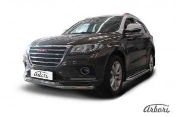 22 999 р. Защита переднего бампера Arbori (нержавейка, 2 трубы d57 и 57 mm) Haval H2 (2014-2021)  с доставкой в г. Новочеркасск. Увеличить фотографию 2