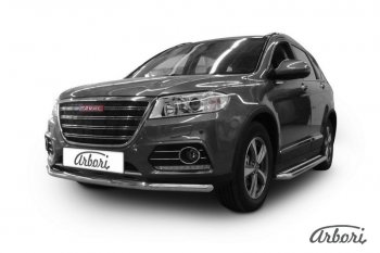 11 249 р. Защита переднего бампера Arbori (нержавейка, 2 трубы d57 и 42 mm)  Haval H6 (2013-2023)  с доставкой в г. Новочеркасск. Увеличить фотографию 1