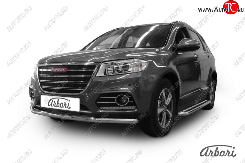 11 249 р. Защита переднего бампера Arbori (нержавейка, 2 трубы d57 и 42 mm)  Haval H6 (2013-2023)  с доставкой в г. Новочеркасск