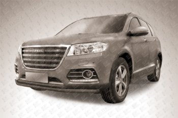 7 899 р. Защита переднего бампера Slitkoff (d57+d42 двойная)  Haval H6 (2013-2020) (Цвет: серебристый)  с доставкой в г. Новочеркасск. Увеличить фотографию 1