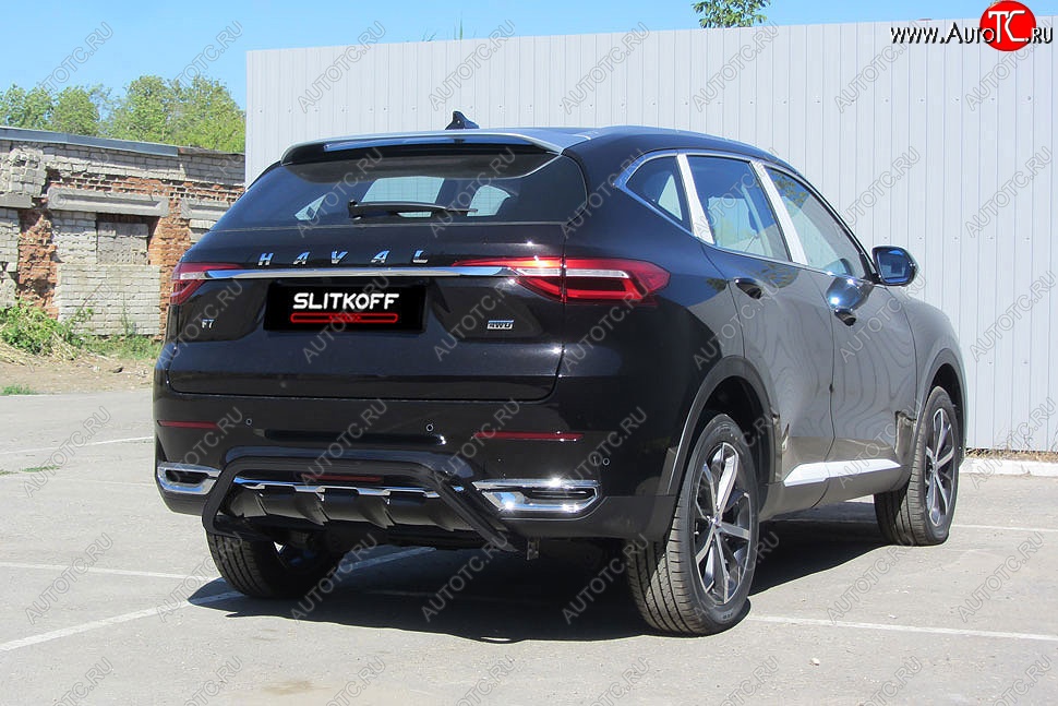 9 399 р. Защита заднего бампера (Ø42 мм скоба, окрашенная) Slitkoff Haval F7  дорестайлинг (2018-2022) (цвет: черный)  с доставкой в г. Новочеркасск