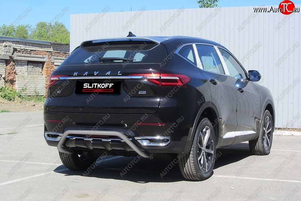 9 549 р. Защита заднего бампера (Ø42 мм скоба, окрашенная) Slitkoff  Haval F7 - F7x (цвет: серебро)  с доставкой в г. Новочеркасск