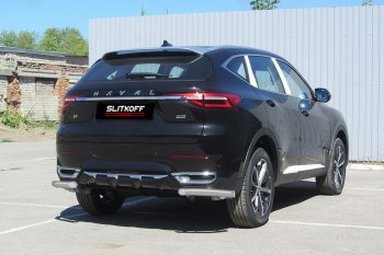 Защита заднего бампера (Ø57 мм уголки, окрашенная) Slitkoff Haval F7  дорестайлинг (2018-2022)