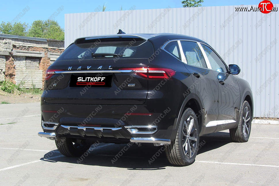 6 649 р. Защита заднего бампера (Ø57 мм уголки, нержавейка) Slitkoff  Haval F7 - F7x  с доставкой в г. Новочеркасск