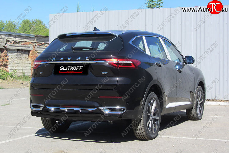 9 699 р. Защита заднего бампера (d57+d42) Slitkoff Haval F7x  дорестайлинг (2019-2022) (Цвет: черный)  с доставкой в г. Новочеркасск