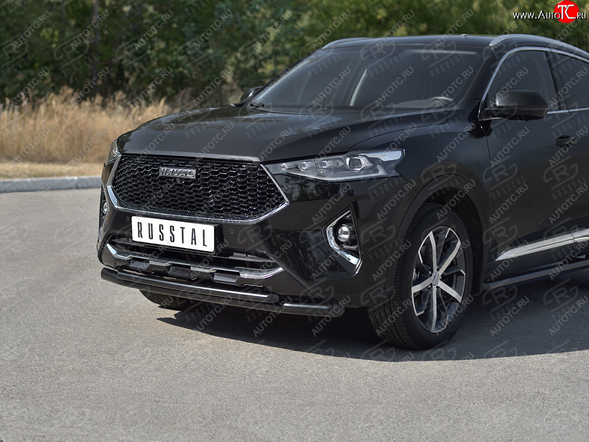 10 849 р. Защита переднего бампера SLITKOFF (Ø63 и 42 мм, окрашенная)  Haval F7x (2019-2022)  дорестайлинг (черный)  с доставкой в г. Новочеркасск