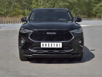 10 849 р. Защита переднего бампера SLITKOFF (Ø63 и 42 мм, окрашенная)  Haval F7x (2019-2022)  дорестайлинг (черный)  с доставкой в г. Новочеркасск. Увеличить фотографию 2