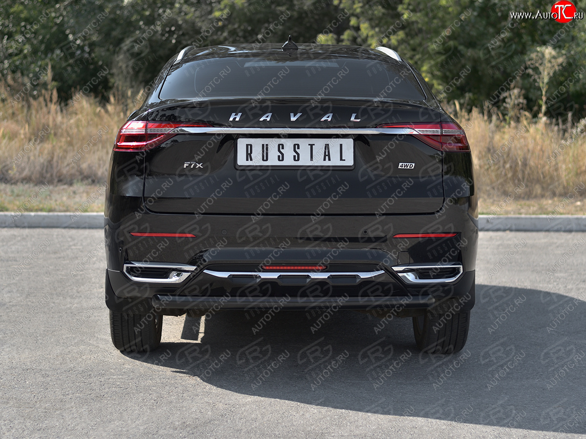 6 699 р. Защита заднего бампера (Ø63 мм, окрашенная) SLITKOFF  Haval F7x (2019-2022)  дорестайлинг (цвет черный муар)  с доставкой в г. Новочеркасск