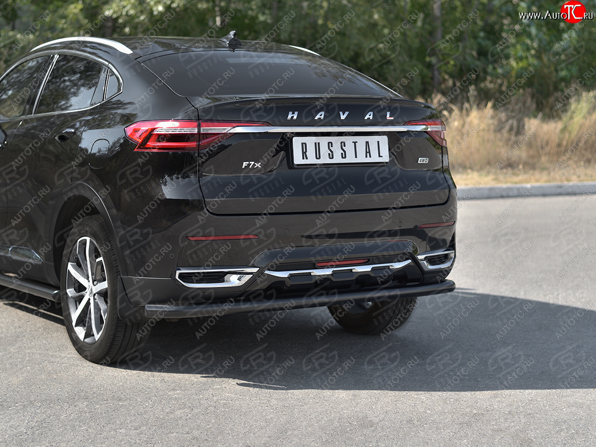 9 399 р. Защита заднего бампера (1.5 4WD Ø57 мм) SLITKOFF  Haval F7x (2019-2022)  дорестайлинг (нержавейка с полимерным покрытием, черный)  с доставкой в г. Новочеркасск