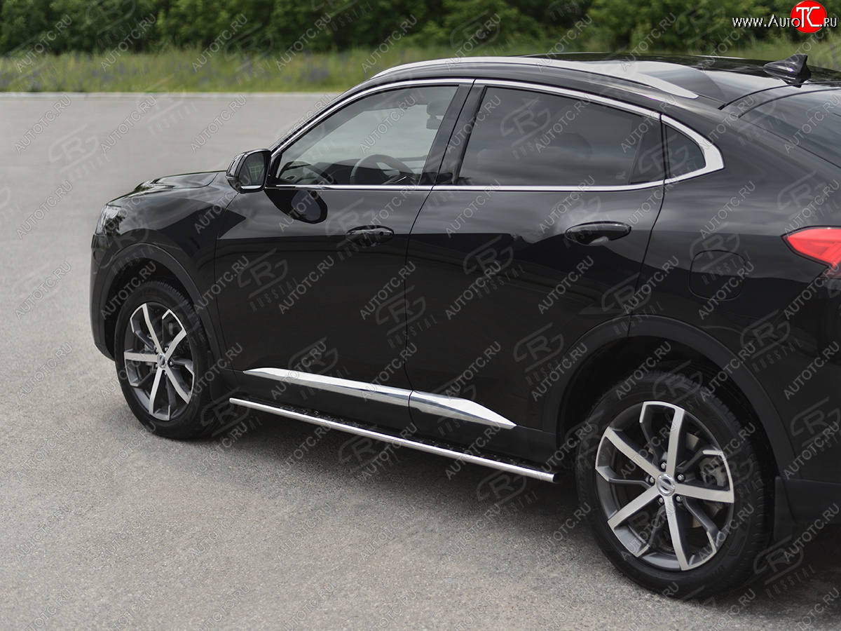 23 749 р. Защита порогов (Ø75x42 мм, с проступью) Russtal Haval F7x  дорестайлинг (2019-2022) (полированная нержавейка)  с доставкой в г. Новочеркасск