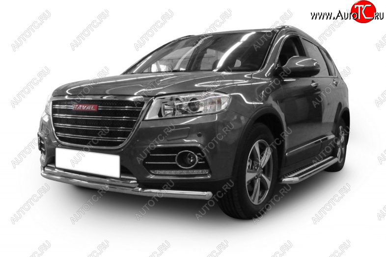 11 649 р. Защита переднего бампера Slitkoff (Ø 57+Ø 57). Haval H2 (2014-2021) (Цвет: серебристый)  с доставкой в г. Новочеркасск