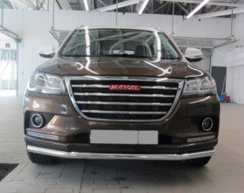 6 999 р. Защита переднего бампера Slitkoff (Ø 57 мм).  Haval H2 (2014-2021) (Сталь с полимерным покрытием. Цвет: серебристый)  с доставкой в г. Новочеркасск. Увеличить фотографию 1