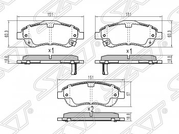 1 479 р. Колодки тормозные передние SAT  Honda CR-V  RE1,RE2,RE3,RE4,RE5,RE7 (2009-2012) рестайлинг  с доставкой в г. Новочеркасск. Увеличить фотографию 1