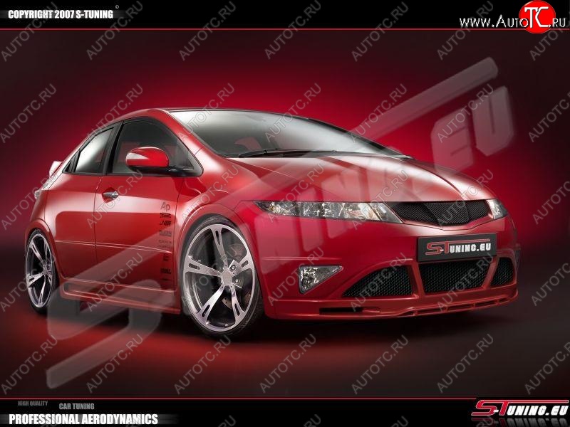 4 499 р. Пороги накладки S-tuning Honda Civic FK,FN хэтчбэк 5 дв. дорестайлинг (2005-2008)  с доставкой в г. Новочеркасск