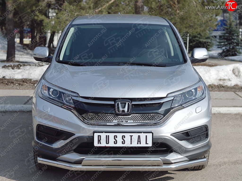 2 899 р. Защитная решётка радиатора (рестайлинг) Russtal (нержавейка) Honda CR-V RM1,RM3,RM4 дорестайлинг (2012-2015) (Неокрашенная)  с доставкой в г. Новочеркасск