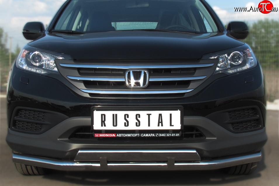 22 799 р. Защита переднего бампера (2 трубыØ63 и 42 мм, нержавейка) SLITKOFF  Honda CR-V  RM1,RM3,RM4 (2012-2015) дорестайлинг  с доставкой в г. Новочеркасск