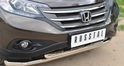 21 649 р. Защита переднего бампера (2 трубыØ63 мм, нержавейка) SLITKOFF  Honda CR-V  RM1,RM3,RM4 (2012-2015) дорестайлинг  с доставкой в г. Новочеркасск. Увеличить фотографию 2