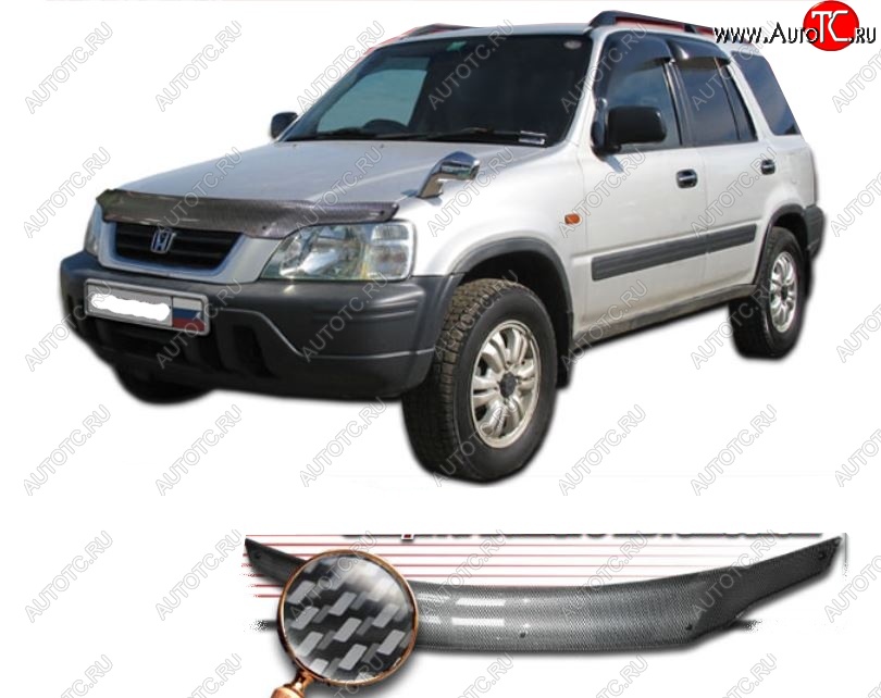 2 569 р. Дефлектор капота CA-Plastiс  Honda CR-V  RD1,RD2,RD3 (1995-2001)  дорестайлинг, рестайлинг (Шелкография карбон-серебро)  с доставкой в г. Новочеркасск