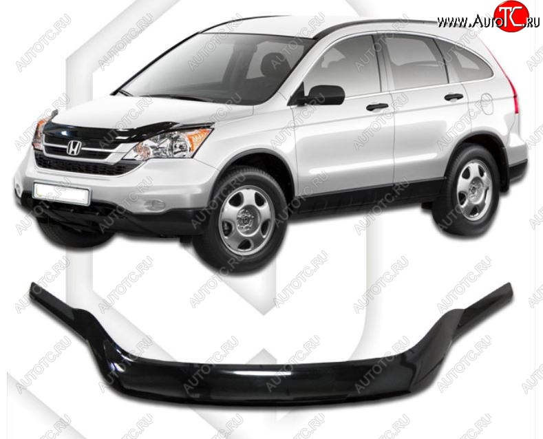 2 299 р. Дефлектор капота CA-Plastiс exclusive Honda CR-V RE1,RE2,RE3,RE4,RE5,RE7 рестайлинг (2009-2012) (Classic черный, Без надписи)  с доставкой в г. Новочеркасск