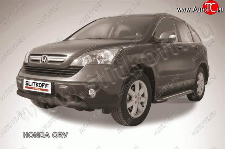 9 449 р. Защита переднего бампера из трубы d76 Slitkoff (дуга) Honda CR-V RE1,RE2,RE3,RE4,RE5,RE7 рестайлинг (2009-2012) (Цвет: серебристый)  с доставкой в г. Новочеркасск