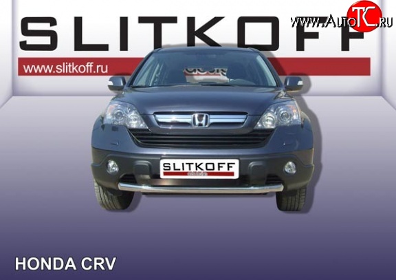 10 099 р. Одинарная защита переднего бампера из трубы диаметром 57 мм Slitkoff  Honda CR-V  RE1,RE2,RE3,RE4,RE5,RE7 (2009-2012) рестайлинг (Нержавейка, Полированная)  с доставкой в г. Новочеркасск