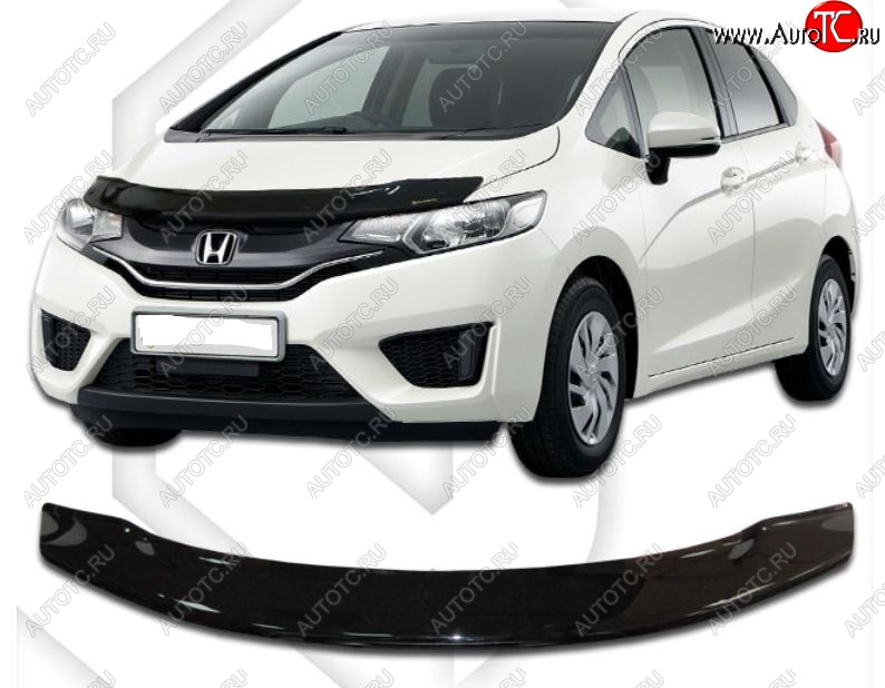 2 079 р. Дефлектор капота CA-Plastiс  Honda Fit ( GP,GK,  3,  3 GP,GK) (2013-2020)  дорестайлинг, GP,GK 1-ый рестайлинг, 2-ой рестайлинг (Classic черный, Без надписи)  с доставкой в г. Новочеркасск