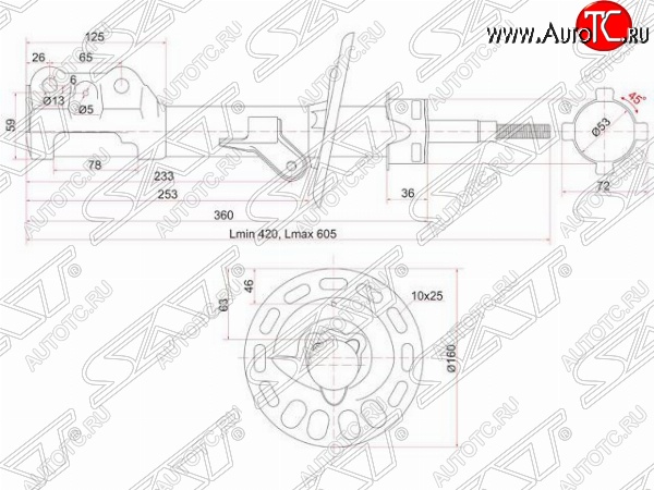 3 179 р. Левый амортизатор передний SAT (под развернутый линк) Honda Fit 1 GD дорестайлинг (2001-2004)  с доставкой в г. Новочеркасск