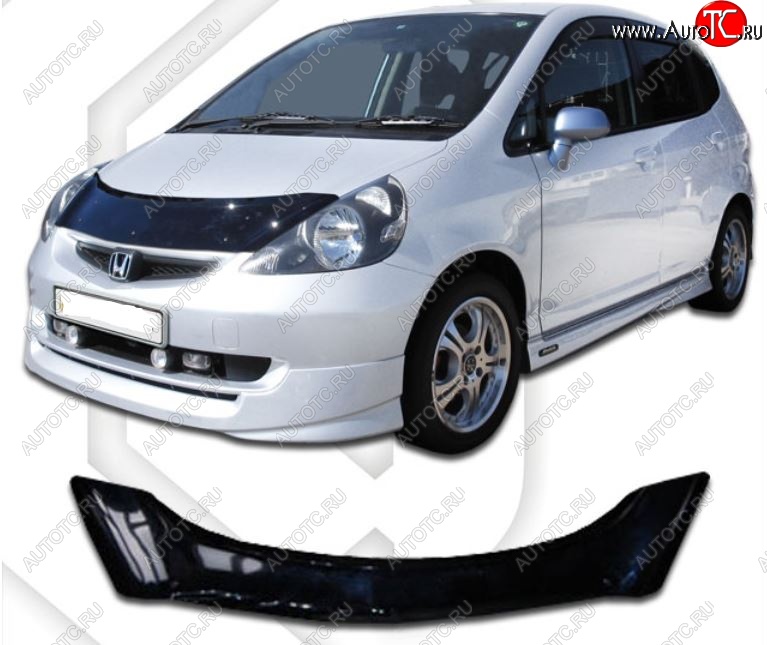 2 159 р. Дефлектор капота CA-Plastic  Honda Jazz (2001-2008) (Classic черный, Без надписи)  с доставкой в г. Новочеркасск