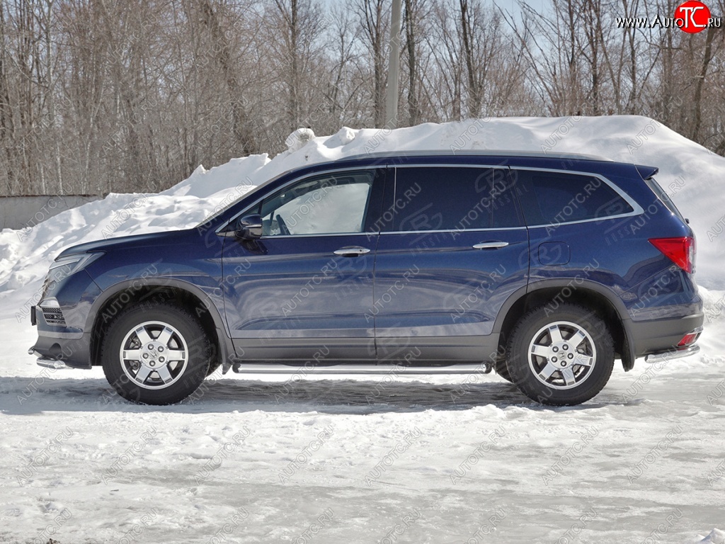 21 599 р. Пороги труба d76 с накладкой SLITKOFF (вариант №1)  Honda Pilot  YF6 (2016-2019) дорестайлинг  с доставкой в г. Новочеркасск