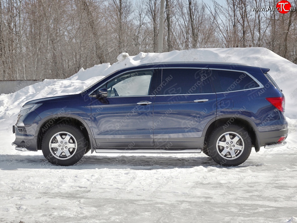 21 599 р. Пороги труба d76 с накладкой SLITKOFF (вариант №3)  Honda Pilot  YF6 (2016-2019) дорестайлинг  с доставкой в г. Новочеркасск