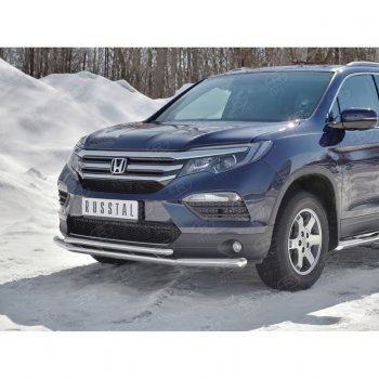 20 799 р. Защита переднего бампера (2 трубы Ø63 и 42 мм, нержавейка) SLITKOFF Honda Pilot YF6 дорестайлинг (2016-2019)  с доставкой в г. Новочеркасск. Увеличить фотографию 3