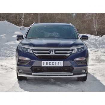 20 799 р. Защита переднего бампера (2 трубы Ø63 и 42 мм, нержавейка) SLITKOFF Honda Pilot YF6 дорестайлинг (2016-2019)  с доставкой в г. Новочеркасск. Увеличить фотографию 4