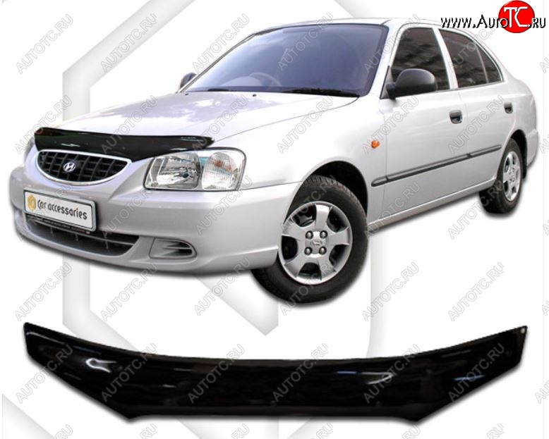 2 079 р. Дефлектор капота CA-Plastic  Hyundai Accent  седан ТагАЗ (2001-2012) (Classic черный, Без надписи)  с доставкой в г. Новочеркасск