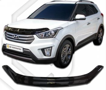 2 099 р. Дефлектор капота CA-Plastiс Hyundai Creta GS дорестайлинг (2015-2019) (Classic черный, Без надписи)  с доставкой в г. Новочеркасск. Увеличить фотографию 1