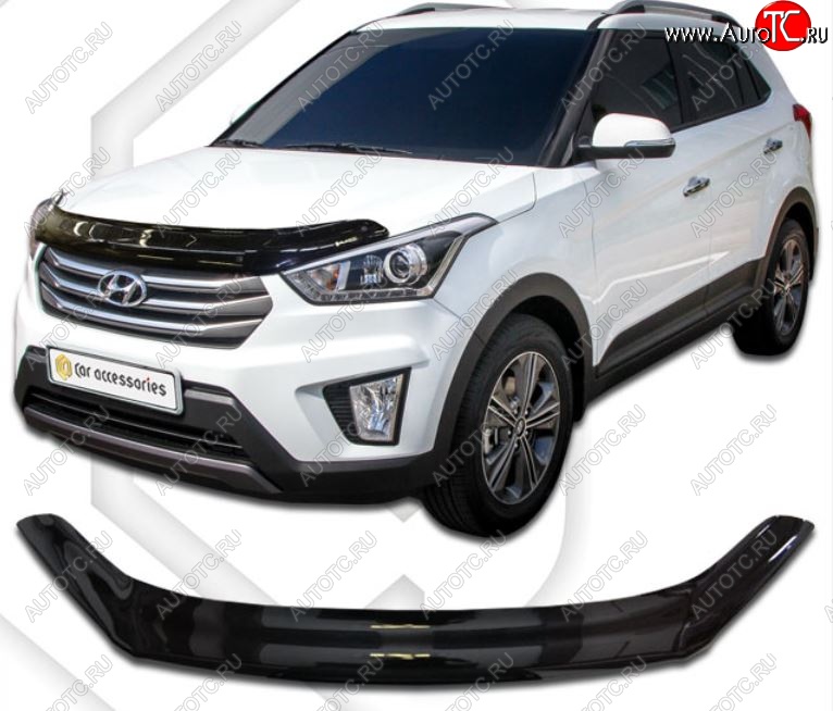 2 099 р. Дефлектор капота CA-Plastiс Hyundai Creta GS дорестайлинг (2015-2019) (Classic черный, Без надписи)  с доставкой в г. Новочеркасск